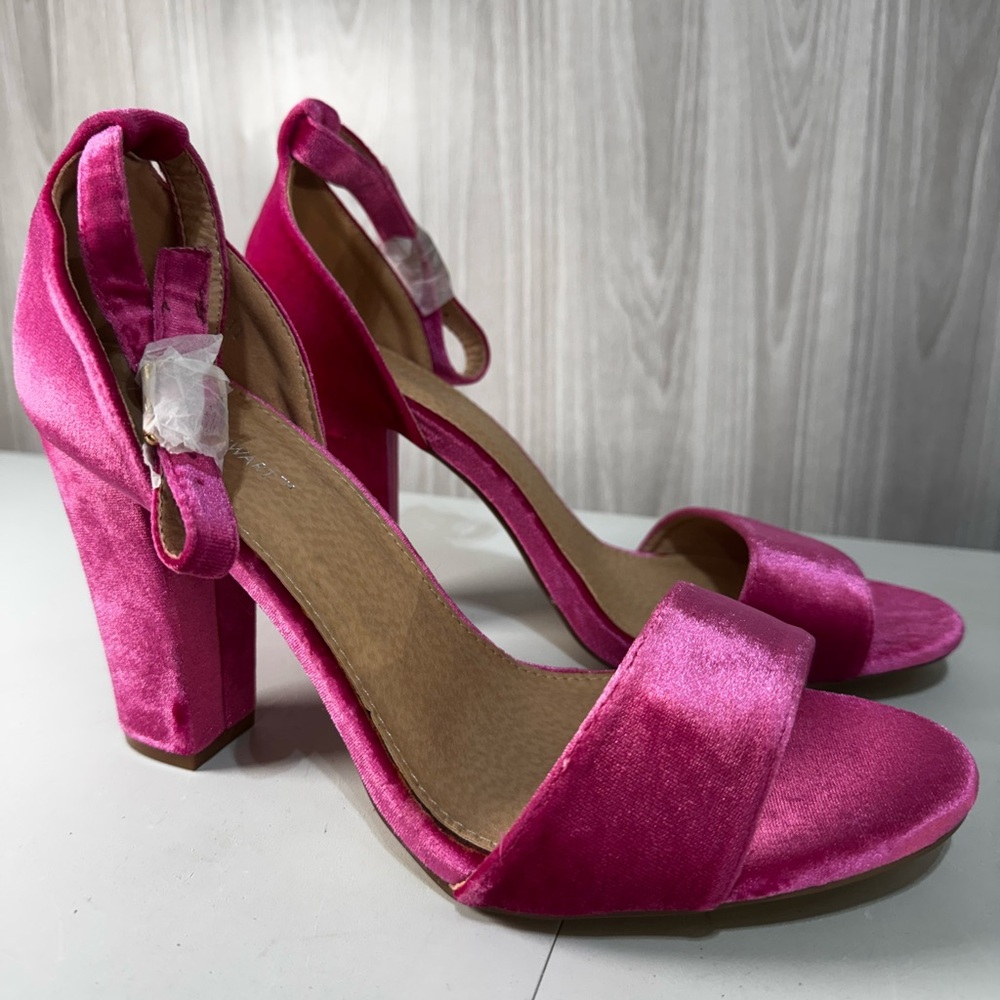 Ashley Stewart Pink Velvet Fabric Sling Back Strappy Sandals 4" Heel‎ Sz 11